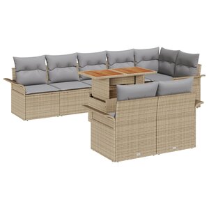 vidaXL Ensemble de salle à manger de jardin 9 pièces avec coussins Beige Poly Rattan Acacia