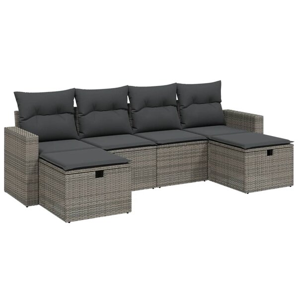vidaXL Salon de jardin 6 Pièces avec coussins gris résine tressée