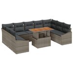 vidaXL Ensemble de Canapés de Jardin 10 Pièces avec Coussins Gris Poly Rotin