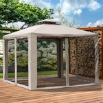 Pavillon de jardin tonnelle barnum style colonial double toit toiles moustiquaires amovibles zippées taupe