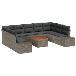 vidaXL Ensemble de canapé de jardin de 10 pièces avec coussins gris poly rotin acacia