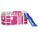 vidaXL Lit mezzanine enfants et rideaux rose 90x200cm bois pin massif