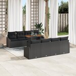 vidaXL Ensemble de salle à manger de jardin de 9 pièces avec coussins en poly rattan noir et acacia