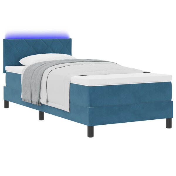 vidaXL Lit à Sommier avec Matelas & LED Bleu Foncé 90x200 cm Velours