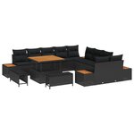 vidaXL Ensemble de canapé de jardin 13 pièces avec coussins Noir Rattan Acacia