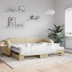 vidaXL Lit de jour avec gigogne et matelas crème 90x200 cm tissu
