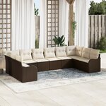 Ensemble de canapé de jardin vidaXL 10 pièces avec coussins Marron Poly Rattan