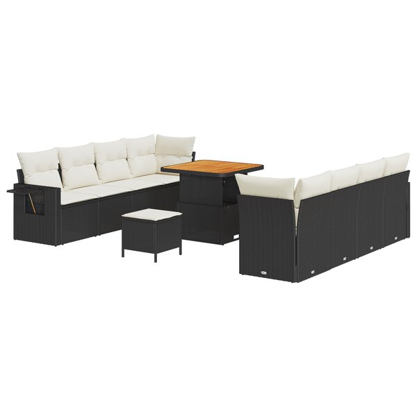 Ensemble de canapés de jardin 11 pièces avec coussins Noir Rattan Poly Acacia