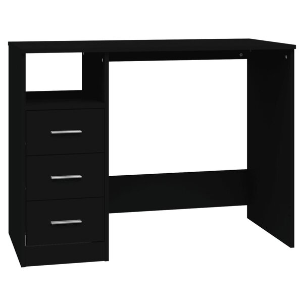 Bureau table poste de travail meuble d'ordinateur informatique étude avec tiroirs 102 x 50 x 76 cm bois d'ingénierie noir 02_0023473