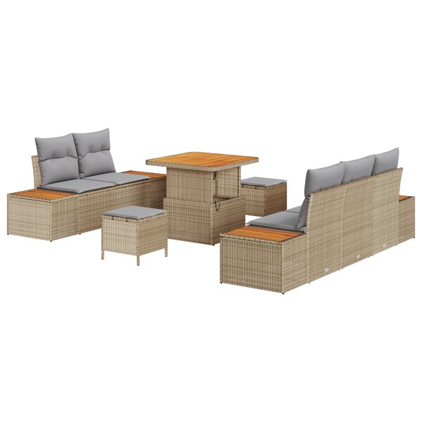 vidaXL Ensemble de Canapé de Jardin 8 Pièces avec Coussins Beige Rattan Poly Acacia