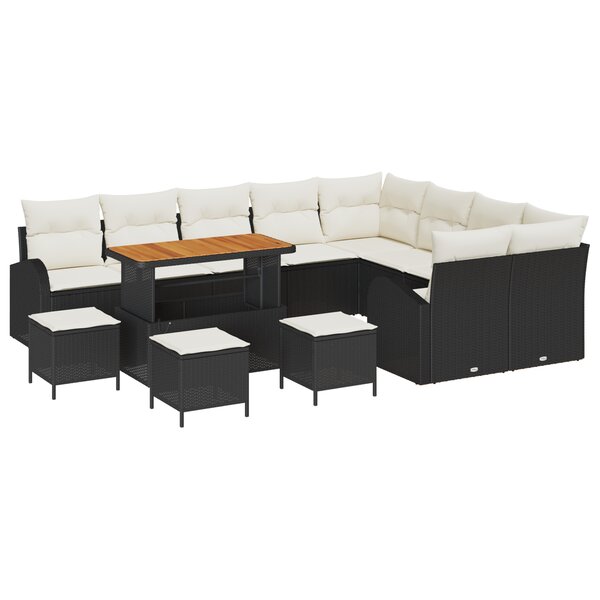 Ensemble de Canapé de Jardin vidaXL 13 Pièces avec Coussins Noir Poly Rattan Acacia