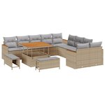 Ensemble de canapés de jardin 13 pièces avec coussins en beige poly rotin acacia