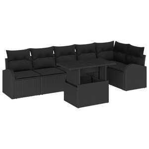 vidaXL Ensemble de canapé de jardin 7 pièces avec coussins noir en poly rattan