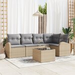 Ensemble de canapé de jardin de 6 pièces avec coussins en rotin poly noir