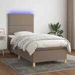 vidaXL Sommier à lattes de lit et matelas et LED Taupe 100x200cm Tissu