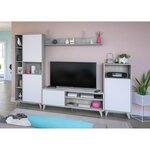 Ensemble meuble TV modulable - Blanc Artik et gris ciment - 260 x 33 x 184 cm