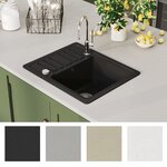 vidaXL Évier de cuisine en granit Bac unique Noir