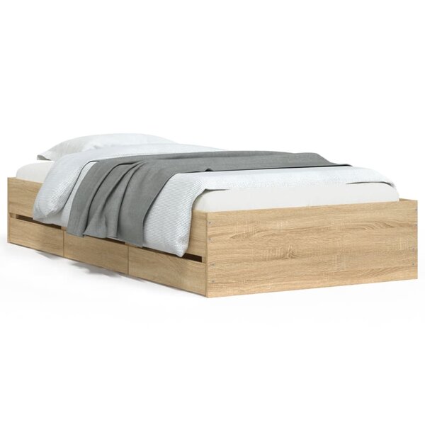 vidaXL Cadre de lit avec tiroirs sans matelas chêne sonoma 100x200 cm