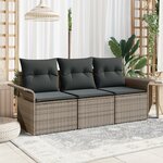 vidaXL Ensemble de 3 Canapés de Jardin avec Coussins Gris Rattan Poly