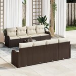 Ensemble de Canapé de Jardin de 9 Pièces avec Coussins Marron en Rotin Synthétique