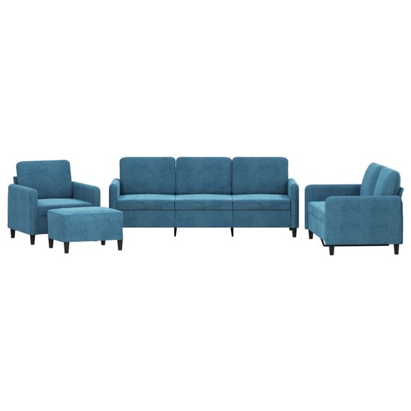 vidaXL Ensemble de canapés 4 Pièces bleu velours