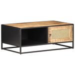vidaXL Table basse 90x50x35cm Bois de manguier brut et canne naturelle