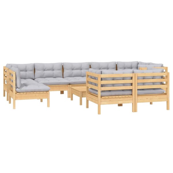 Salon de jardin meuble d'extérieur ensemble de mobilier 10 pièces avec coussins gris bois de pin massif 02_0015022