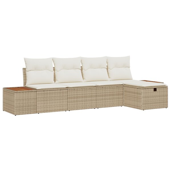 Ensemble de Canapé de Jardin 5 Pièces avec Coussins Beige Poly Rotin