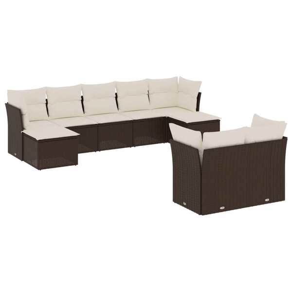 vidaXL Salon de jardin avec coussins 9 Pièces marron résine tressée