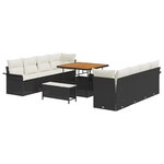 Ensemble de canapés de jardin de 11 pièces avec coussins en rotin poly noir acacia