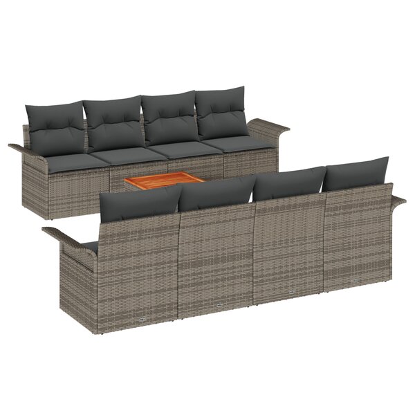 Ensemble de Canapé de Jardin 9 Pièces avec Coussins Gris Rattan Acacia vidaXL