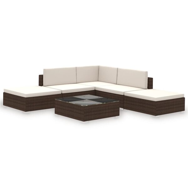 Salon de jardin meuble d'extérieur ensemble de mobilier 6 pièces avec coussins résine tressée marron 02_0016887