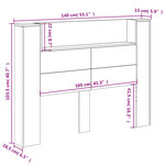 vidaXL Armoire tête de lit avec LED gris béton 140x16 5x103 5 cm
