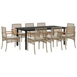 vidaXL Ensemble à manger de jardin et coussins 9 Pièces beige Poly rotin