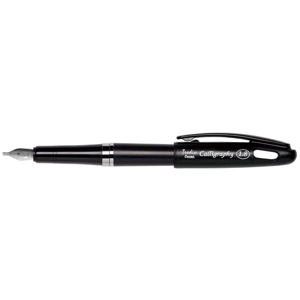 Stylo plume tradio calligraphy pointe 1 8 mm noir x 12 pentel