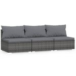 vidaXL Canapé 3 places avec coussins Gris Résine tressée