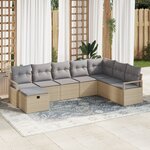 Ensemble de canapé de jardin vidaXL de 8 pièces avec coussins en rotin synthétique beige