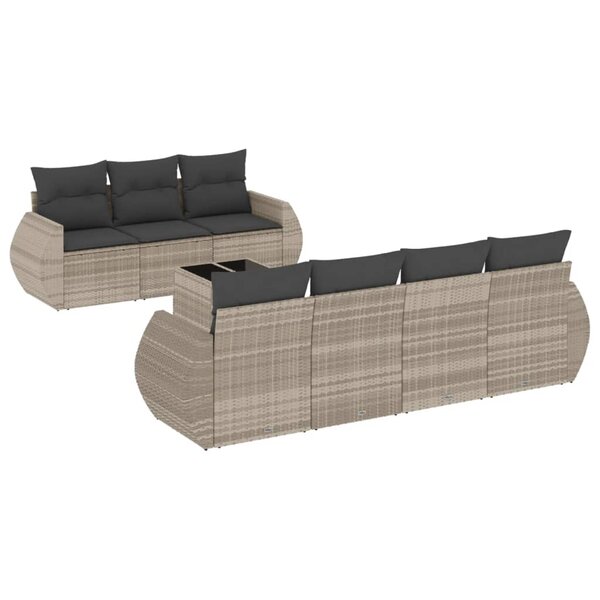 vidaXL Salon de jardin 8 Pièces avec coussins gris clair résine tressée
