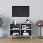vidaXL Meuble TV avec pieds en bois massif Gris béton 69 5x30x50 cm