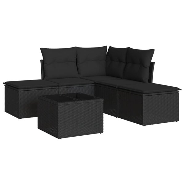 vidaXL Salon de jardin 6 Pièces avec coussins noir résine tressée