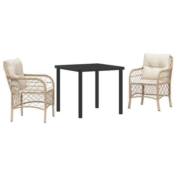 vidaXL Ensemble de salle à manger de jardin 3 pièces avec coussins beige en poly rattan