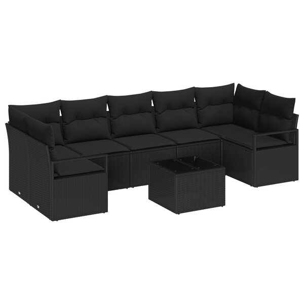 Set de Sofa de Jardin vidaXL 8 Pièces avec Coussins Noir Poly Rattan
