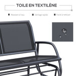 Banc à bascule de jardin 2 places design contemporain grand confort accoudoirs assise et dossier ergonomique acier textilène noir