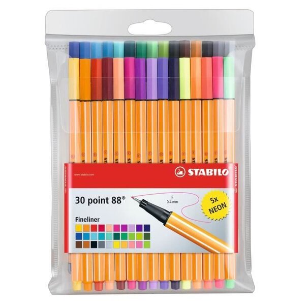 STABILO Pochette de 30 Stylos Feutre Point 88 dont 5 Fluo