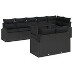 vidaXL Ensemble de Canapés de Jardin 9 Pièces avec Coussins Noir Rotin Polyéthylène