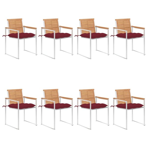 vidaXL Chaises de jardin 8 Pièces avec coussins Bois de teck massif