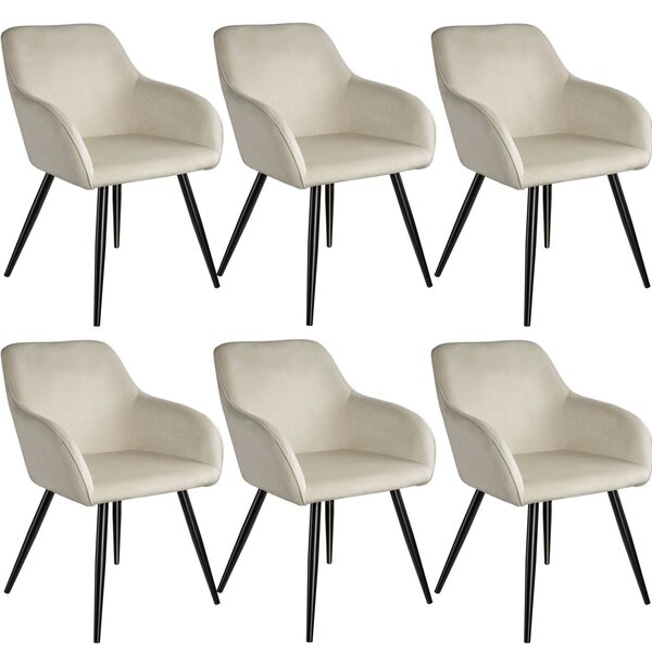 Lot de 6 chaises pieds noir siège de salon cuisine salle à manger design élégant velours beige 08_0000020
