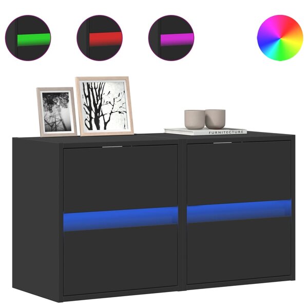 vidaXL Meubles TV muraux avec lumières LED 2 Pièces noir 41x31x45 cm