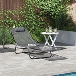 vidaXL Loungeur de soleil pliant avec appui-tête Gris Textilène