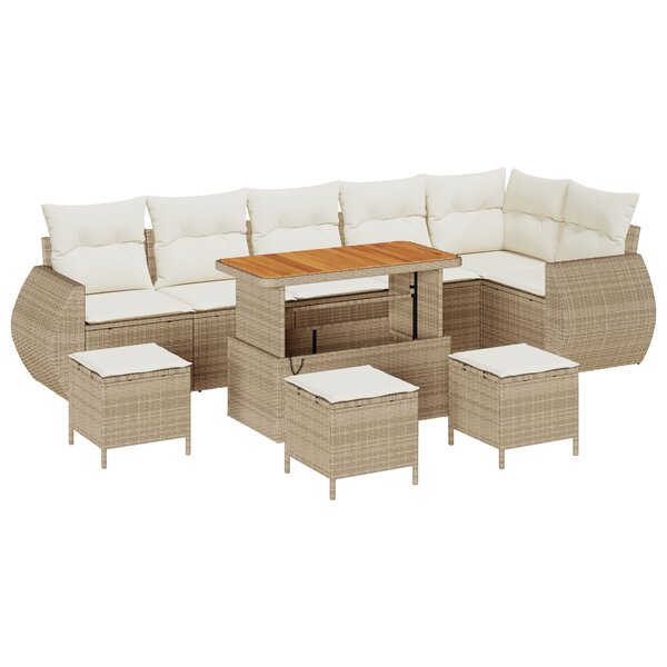 Ensemble de canapé de jardin vidaXL 10 pièces avec coussins beige poly rotin acacia
